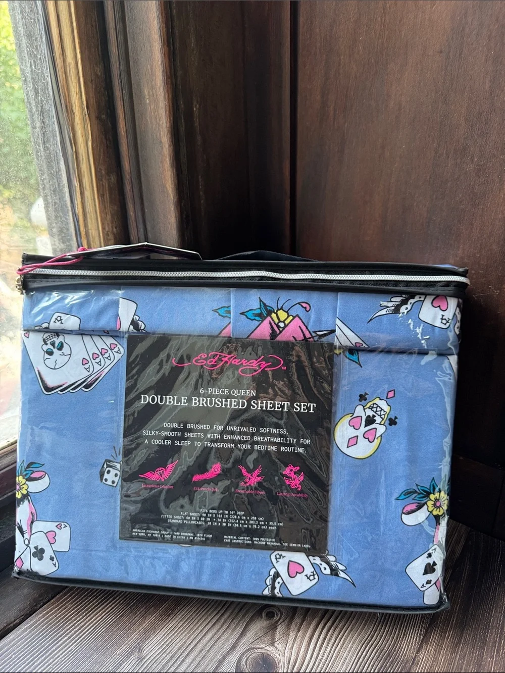 Ed Hardy Blue Tattoo-Print Brushed Sheet Set